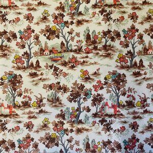 Vintage Mini Print Medieval Countryside Canvas Fabric 5 Yards X 34 In Pastoral